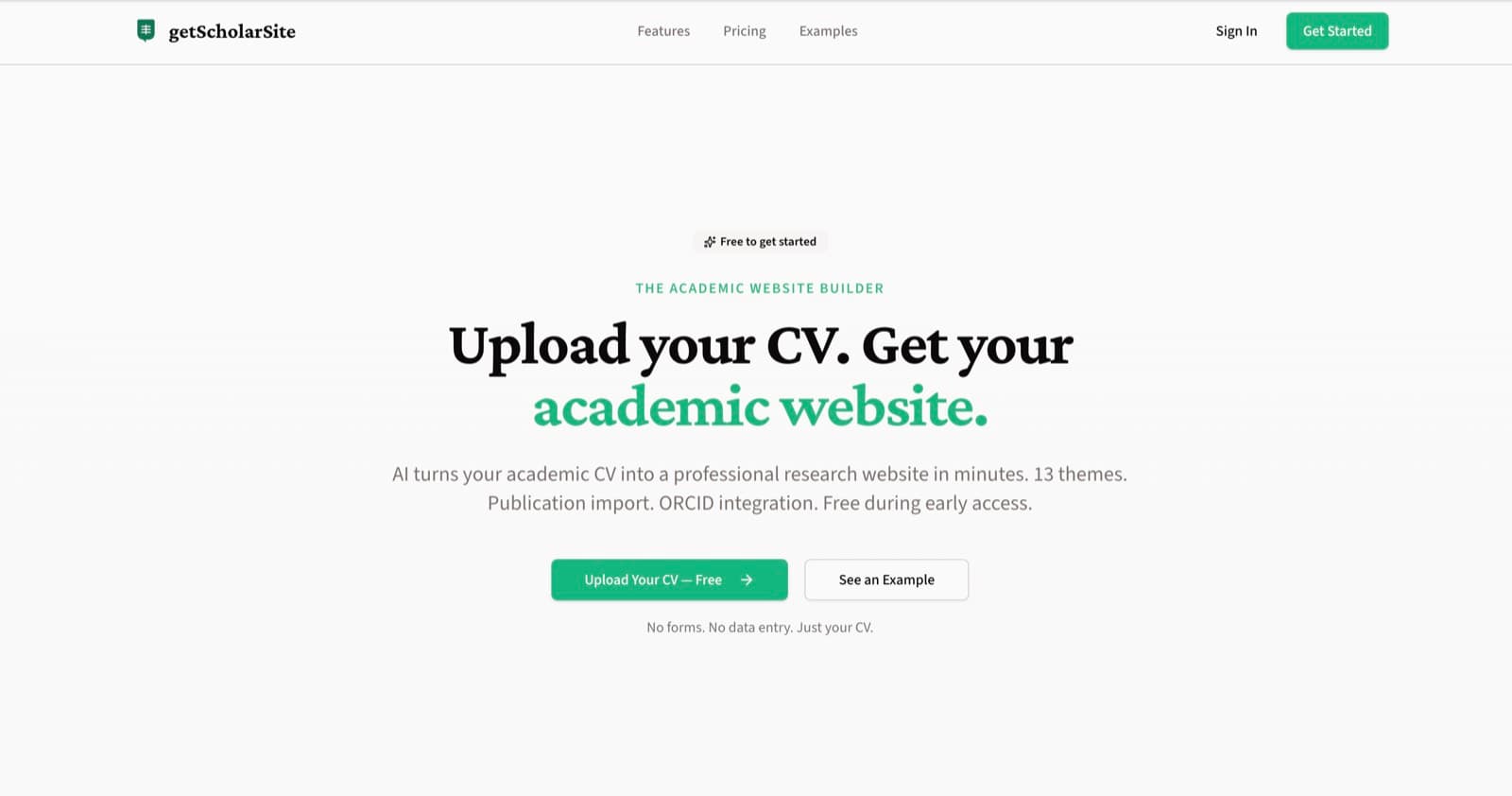 getScholarSite homepage: upload your CV, get your academic website